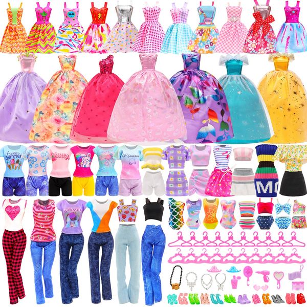 55 Pcs 11.5 Inch Doll Clothes and Accessories,2 Wedding Gowns 3 Top and Pant 5 Fashion Dresses 2 Swimsuit 10 Shoe 20 Hanger and 13 Fashion Accessories