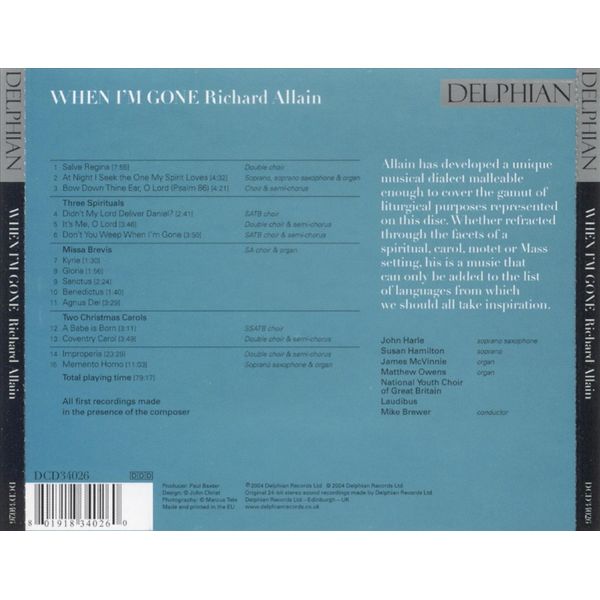 RICHARD ALLAIN: WHEN I'M GONE NEW CD