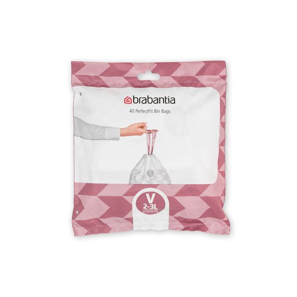 Brabantia PerfectFit Trash Bags (Size V/0.5-0.8 Gal) Thick Plastic Trash Can Liners with Drawstring Handles (40 Bags)