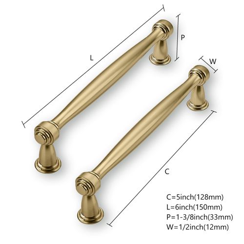 ZAUYX Solid Heavy Duty 2 Pack 5 Inch Hole Center Brushed Brass Cabinet Pulls Kitchen Cabinet Hardware Kitchen Handles for Cabinets Satin Brass for Cabinets Dresser Pulls Drawer Pulls