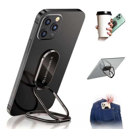 Phone Ring Holder Finger Kickstand, 360 Rotation Foldable Ultra-Thin Metal Cell Phone Back Hand Grip for Magnetic Car Mount & Office Desktop, Adjustable Cellphone Stand for iPhone 16 iPad Smartphones