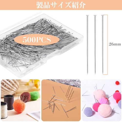 Insect Pins, Thumb Tacks, Silk Pins, Push Pins, 1.0 inches (26 mm), 500 pcs, Push Pins, Slim Pins, Office Pins, Stainless Steel, Fasteners, Connecting Hardware, Auxiliary Materials, Metal Hardware, Crafts, DIY Bulletin Boards, Photos, Calendars, Crafts, B