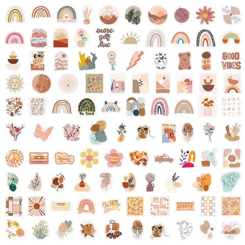 Bohemian Sticker Set, Aesthetic Stickers, Boho Stickers, Waterproof, Creative DIY for Laptop, Mobile Phones, Skateboard, Luggage, etc., Suitable for Adults and Children, Pack of 100