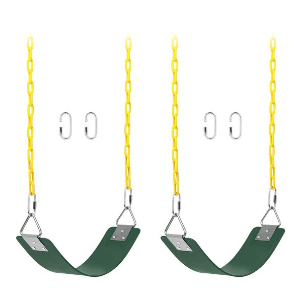 2 Pack Swing Sets, AGPTEK Swing Seat with 66 Inch Anti-Rust Chains Thermoplastic Coated, Support 250lb, Swing Seat Cushion Accessories Replacement with Snap Hooks for Outdoors, Playground, Jungle Gym