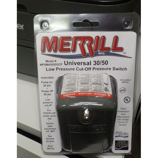 Merrill 30 TO 50 PSI Pressure Switch MPSM43050GCP WELL Pump Switch Universal NIP