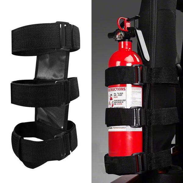 Car Roll Bar Fire Extinguisher Mount Holder Replacement for Jeep Wrangler CJ YJ TJ LJ JK JKU JL JLU, Polaris Ranger RZR General RS1, Can Am Maverick X3 & More - Adjustable Extinguisher Mount Strap