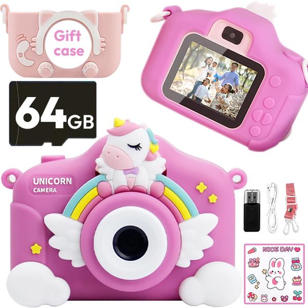 Uomrud Unicorn Kids Camera Toys for Girls Boys,Camera for Kids for 3-8 Year Old,Kids Digital Camera Video Camcorder Camera, Best Christmas Birthday Festival Gift for Kids - 64G SD Card Included