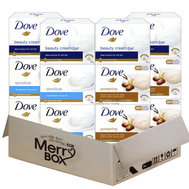 [Merrybox] Dove Soap Beauty Bar 3-piece Set, 12ea (White x 4 + Sensitive x 4 + Shea Butter x 4)