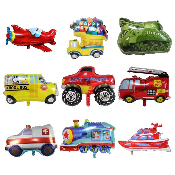 9pcs Transportation Balloons, TACYKIBD Vehicles Aluminum Foil Balloons, Train Ambulance Police Car Fire Truck School Bus Plane Submarine Ship Balloon for Kids Children Birthday Party Decor Supplier