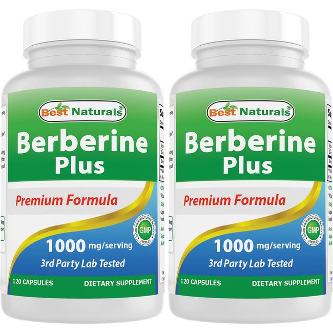 2 Pack Best Naturals Berberine Plus 1000 mg/Serving 120 Capsules - (non-gmo)