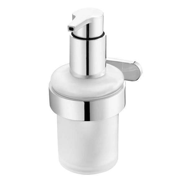 BISK NATURA Soap Dispenser, Washroom, Stylish, Glass, Stainless Steel (Silver: Chrome Coated Finish/Tempered Glass/Wall Mount, Screws Included)