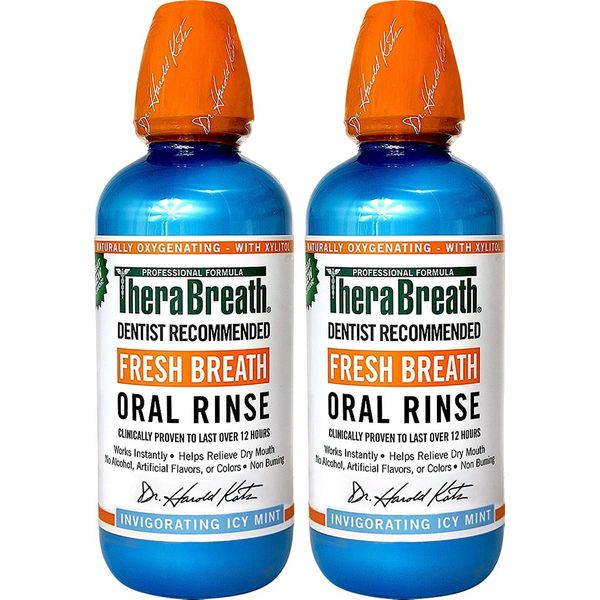 TheraBreath Dentist Recommended Fresh Breath Oral Rinse - Icy Mint Flavor, 16 Fl Oz (Pack of 2)