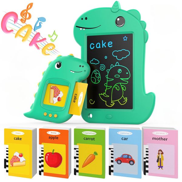 Toddler Talking Flash Cards and Children's LCD Drawing Board Set, Educational Toys for Boys and Girls Ages 1 2 3 4 5 6, Montessori Dinosaur Gift with 224 Words, Speech Therapy, Autism Sensory Learning