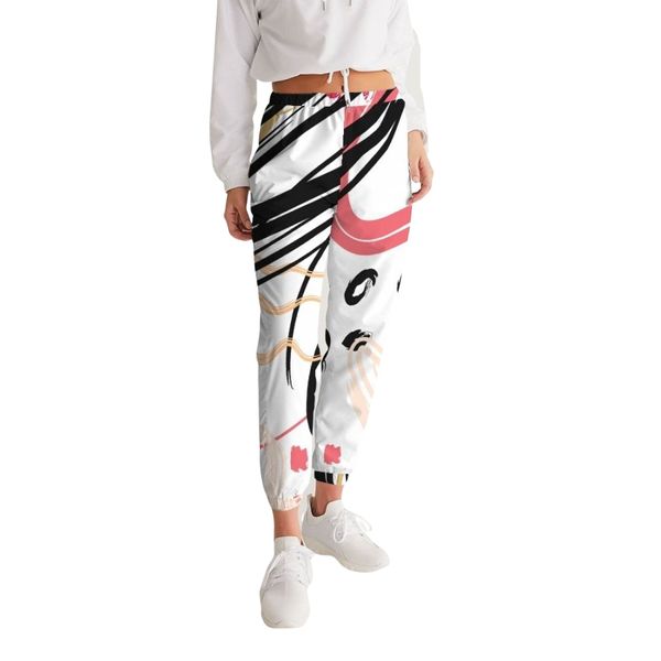 Womens Track Pants - White Multicolor Graphic Sports Pants - XS