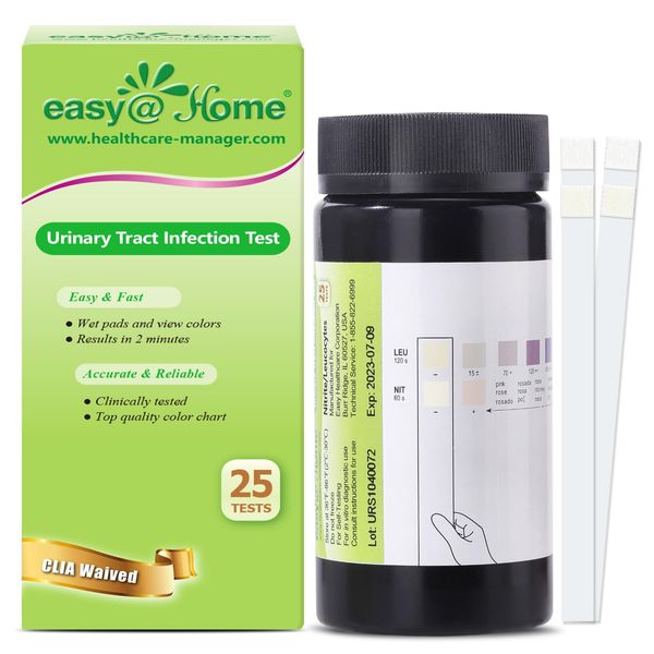 Easy@Home 25 Tests/Bottle Urinary Tract FSA Eligible Infection UTI Test Strips, Monitor Bladder Urinary Tract Issues Testing Urine- for Over The Counter (OTC) USE, Urinalysis (UTI-25P)