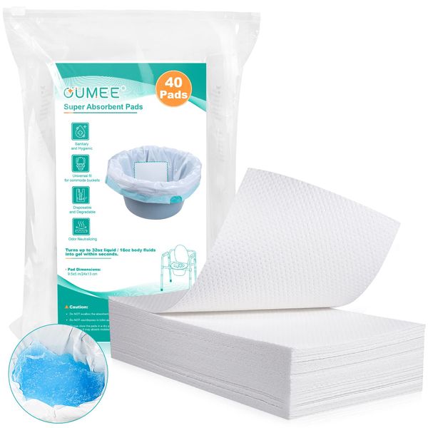 40 PCS Super Absorbent Commode Pads for Bedside Commode Bucket, Commode Liners Pads with Absorbent Gel, Potty Liner Pads for Portable Toilet Bags Bedpans (40 Pcs/Absorbent Pads)