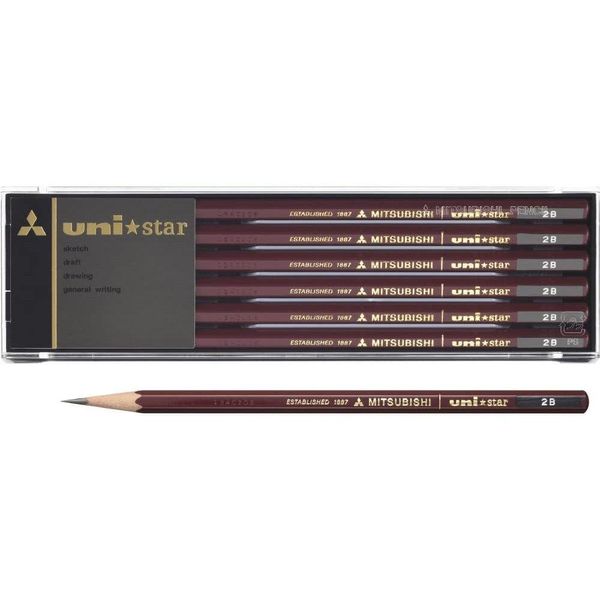 Mitsubishi Uni Star Japanese Graphite Pencils 2B 12 Pieces