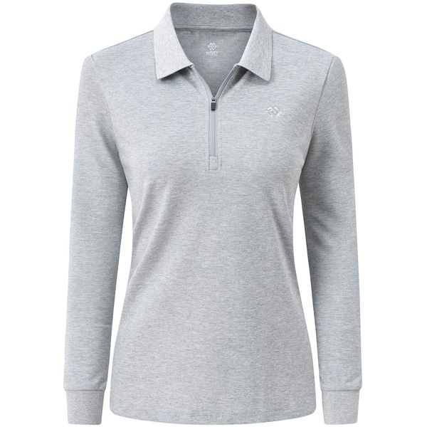 AjezMax Damen Poloshirt Langarm Polohemd Sport Klassisch Formal Business Arbeitshemd mit Reißverschluss