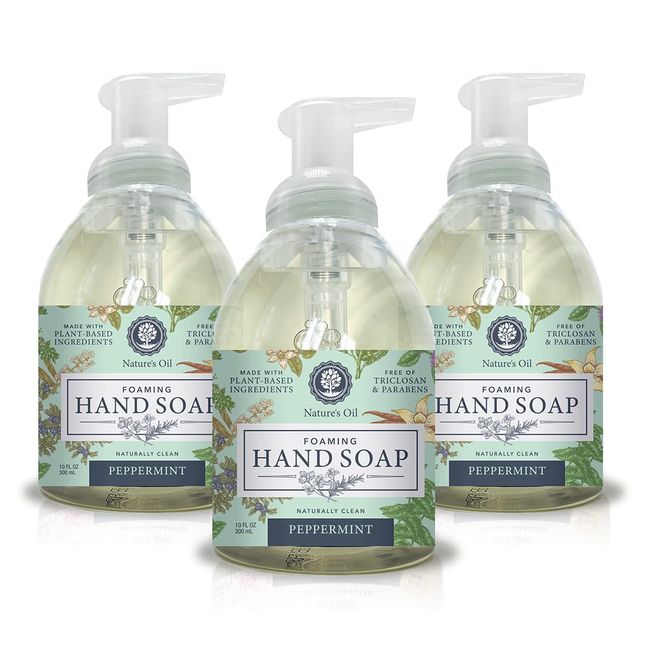 Nature's Oil Foaming Hand Soap, Peppermint, 10 Fluid Ounces (3 Pack)