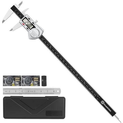 Housolution Digital Caliper 12 inch, (ABS) Absolute Scale Caliper, IP54 Caliper Measuring Tool, Inch/MM, Auto-Off LCD Stainless Steel Waterproof Micrometer Vernier Caliper, with Steel Ruler, Silver