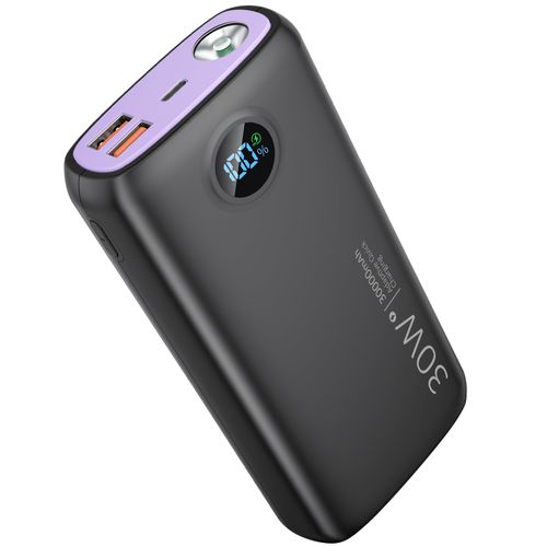 DIAMUAR Portable Charger-Output Input USB C Fast Charging LED Display SCP22.5W PD 30W QC4.0 Power Bank, Flashlight External Battery Pack for iPhone, Xiaomi, LG, and More (Black-Purple)