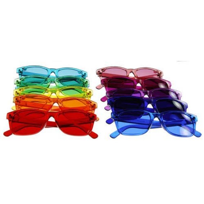 Classic Style Color Therapy Glasses, Colored Lens Sunglasses Set of 10
