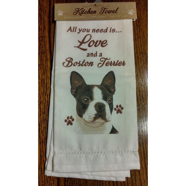 E&S Boston Terrier Kitchen Towel ~ 18"×26" ~ Brand New