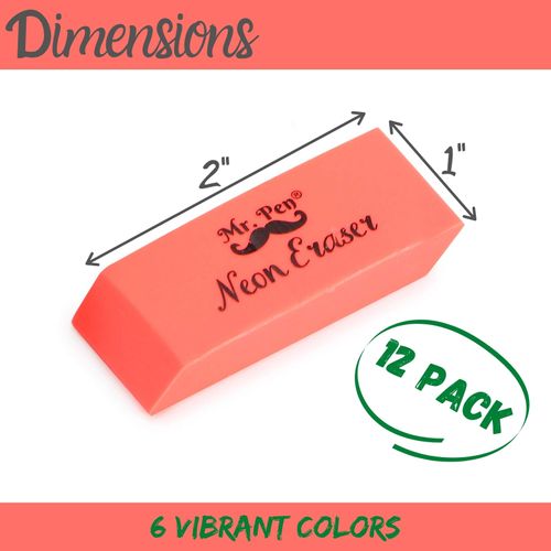 Mr. Pen- Erasers, Pencil Eraser, 12 Pack, Neon Colors, Erasers, Eraser, Erasers for Drawing, Eraser Pencil, Pencil Erasers, Erasers for Kids, Art Erasers for Drawing, Artist Eraser, Colorful Erasers