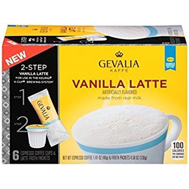 GEVALIA Vanilla Latte, Coffee K-CUP Pods and Froth Packet, 5.99 Oz, 6 Count