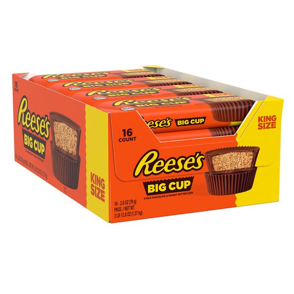 REESE'S Big Cup Milk Chocolate Peanut Butter, Gluten Free, Bulk Cups Candy King Size Packs, 2.8 oz (16 Count)