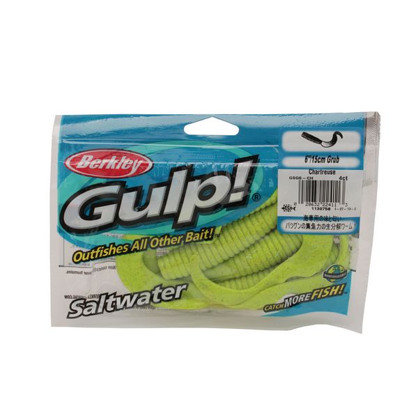 Berkley Gulp! Grub Soft Bait - Chartreuse - 6in | 15cm - Offshore