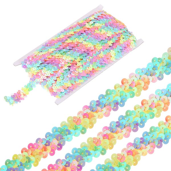 sourcing map 11 Yards 0.8 Inch Elastic Sequins Trim 2 Row Flat Sequin Strip Paillette Sequins Fabric Ribbon for Crafts DIY Sequin Fringe Sewing Rainbow