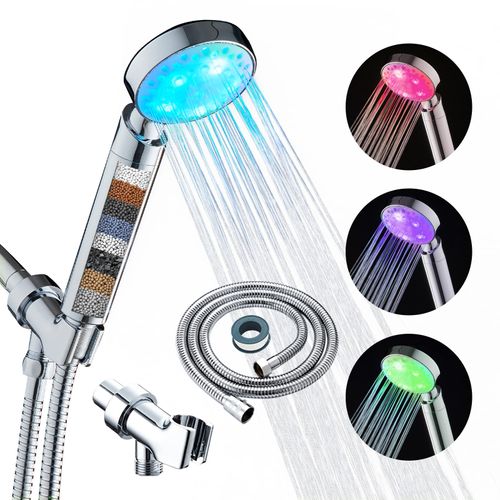 KAIREY Led Shower Head 7 Color Light Change Automatically Handheld Showerhead Polished Chrome with 60 Inches Stainless Steel Hose and Adjustable Bracket Filtered Shower Head