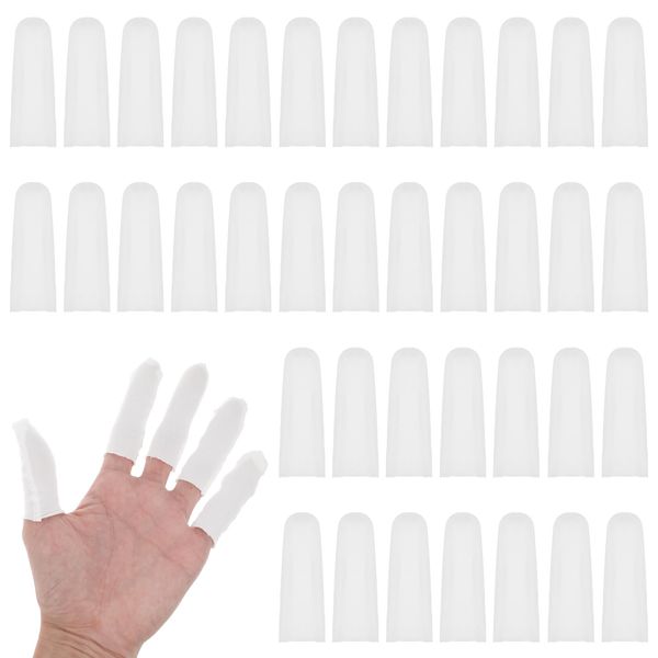 Qianyu 100 Pieces Cotton Finger Cots Disposable Fingertips Protective Cover Cloth Finger Gauze Sleeve Breathable Comfortable Fingertip Bandages for Diaper Cream Finger Injury Writing Skin Calluses