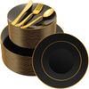 Hushee 250 Pcs Black and Gold Plates Bulk Dinnerware Set Gold Edge Disposable...