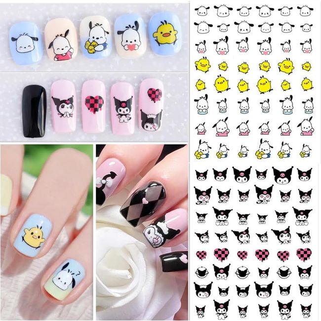 3 Sheets Nail Art Stickers Kawaii Nail Decals Self-Adhesive Cute Cartoon Nail Design DIY Nail Decoration for Women Girls Kids Favors for Teens