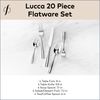 FORTESSA Lucca 18/10 Stainless Steel Flatware, 20 Piece Place Setting With Table Knives, Forks and Spoons (Service For 4), Dishwasher Safe, Polished