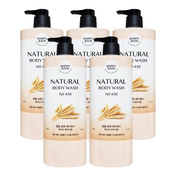 Happy Bath Natural Really Mild Body Wash Baby Powder Scent 900g x 5