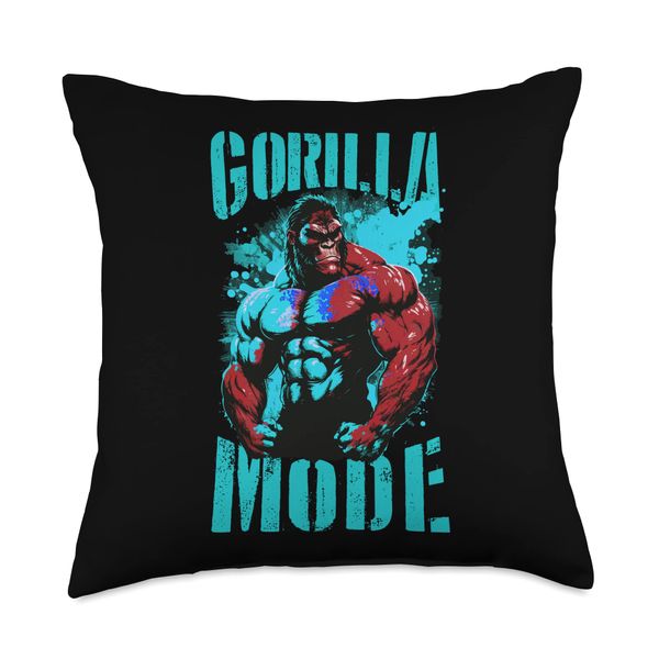 Gorilla Mode Motivation Quote | Beast Muscles Gym Workout Throw Pillow