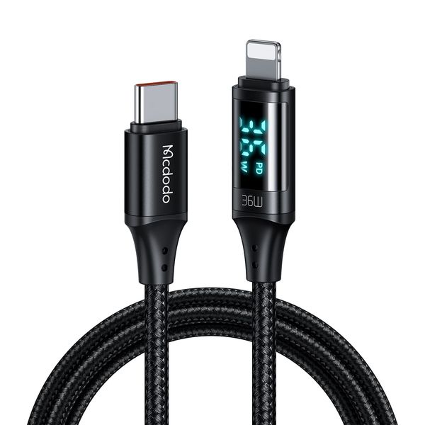 Mcdodo USB Type C Lightning Cable, Output Screen Display, 36W, PD Rapid Charging, High Speed Data Transfer, i-Phone Charging Cable, Smart Dual Chip, Aluminum Alloy Exterior, Heavy Duty Nylon Braid, Type c Lightning Cable, Compatible with i-OS Devices such