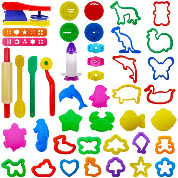 FRIMOONY Plastic Dough Tools, Various Animal Molds, Rolling Pins, for Creative Dough Cutting, 45 PCS