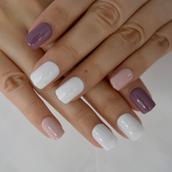 Multicolor Square Press On Nails - Short Square - Glue On False Set - 24 Pcs Kit