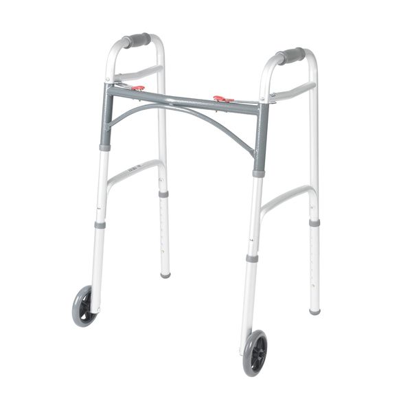 Drive Medical 10210-1 2-Button Folding Walker with Wheels, Rolling Walker, Front