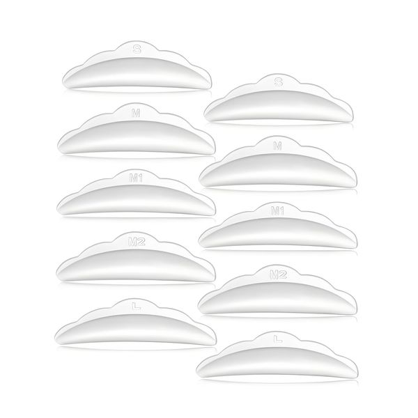 Set of 10 Silicone Lash Lifting Pads: Size S/M/M2/M1/L, Durable Material, Protects Eye Skin - Ideal for Professional Eyelash Curls - Includes Eye Protection