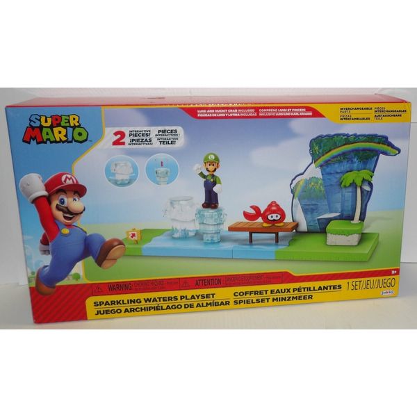 Super Mario SPARKLING WATERS PLAYSET Diorama w/2.5" Luigi & Huckit Crab 2022 NEW