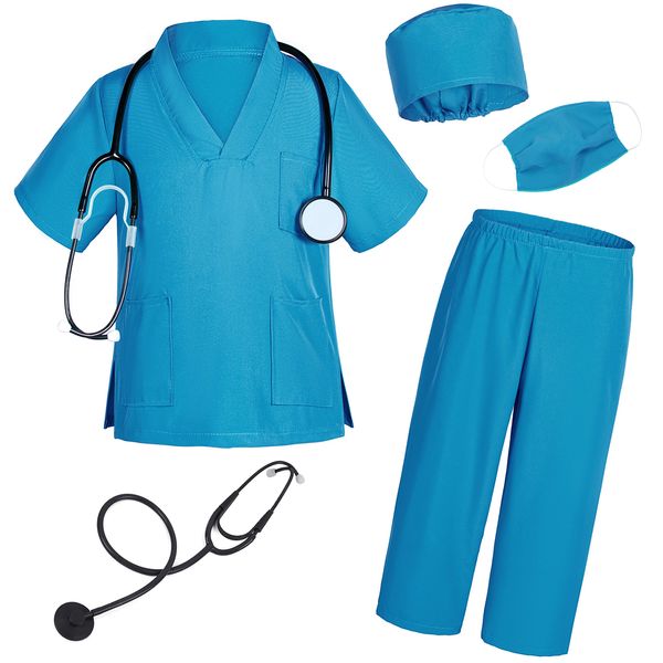 TOGROP Doctor costume for kids scrubs pants with accessories set toddler children cosplay 5T-6T blue