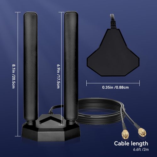 Nelawya Tri Band WiFi 6E Antenna 8dBi 2.4GHz 5.8GHz 6Ghz Magnetic Base RP-SMA Adapter Bluetooth Antenna Compatible with PC Desktop Computer PCI-E Card WLAN Wireless WiFi 6E Router