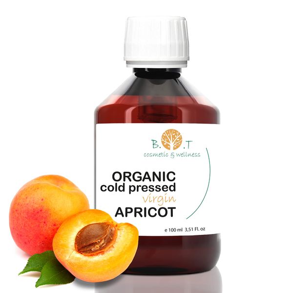 Organic Apricot Kernel Oil & Cold Pressed, Apricot Oil for Face, Body & Hair Care, Eye Contour, Rejuvenating, Moisturising - 100 ml - 3.4fl oz