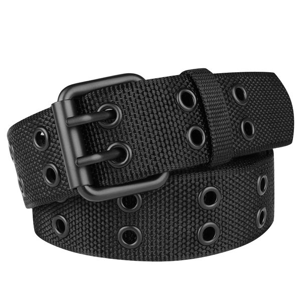 Drizzte Mens Belts Plus Size 100cm Nylon Canvas Webbing Belt Double Grommet Black