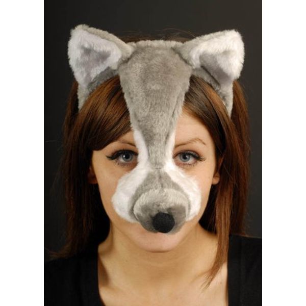 Grey Wolf Mask On Headband with Ears